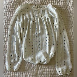 Sunshine Serenity: Loft Outlet White Blouse with Blue and Yellow Accents Size XS